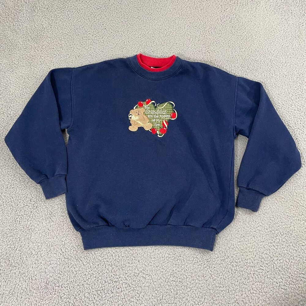VTG Grandma Sweatshirt M Navy Double Collar Grandkids Embroidered 90s Crewneck - Picture 1 of 8